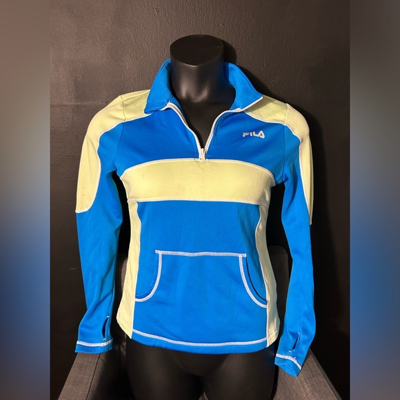Fila Blue and Green Quarter-Zip Pullover Small - Picture 1 of 9